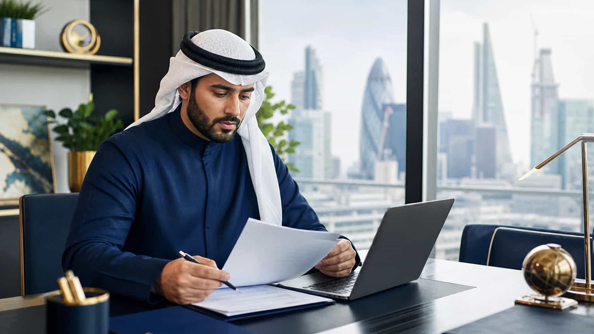 رائد أعمال يراجع مستندات تأسيس شركة بريطانية