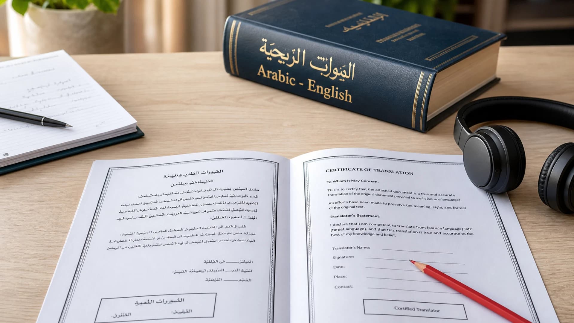 ترجمة معتمدة عربي وإنجليزي — مستندات رسمية على المكتب
